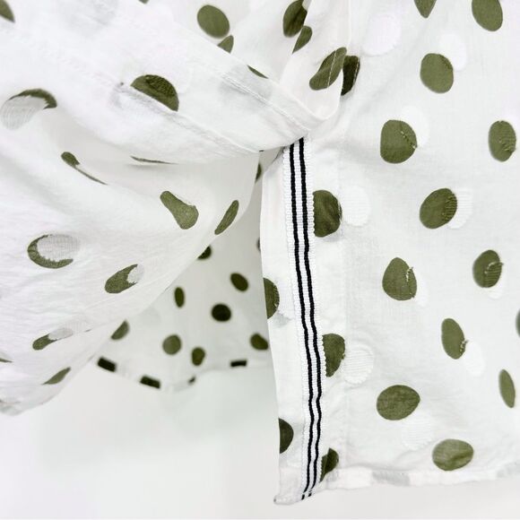 Talbots Plus Green White Textured Polka Dot 100% Cotton Button Up Long Sleeve - Picture 11 of 12